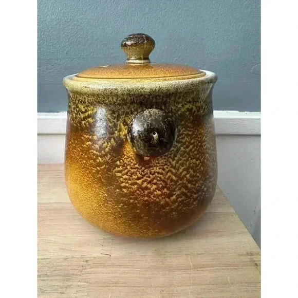 Vintage Pottery Stone Sugar Bowl Ceramic Canisters Jar Container Bean Pot - Picture 3 of 5